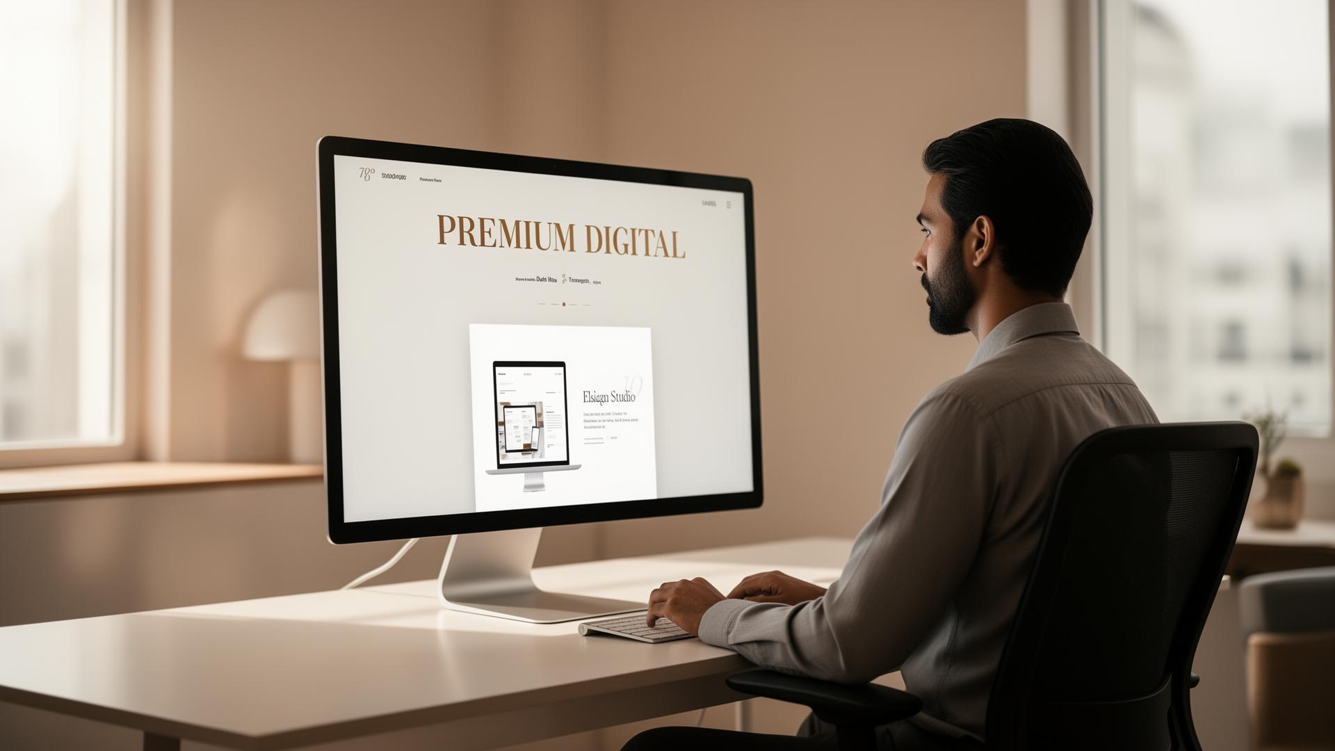 Digiicraft designer working on a premium website in a minimalist studio